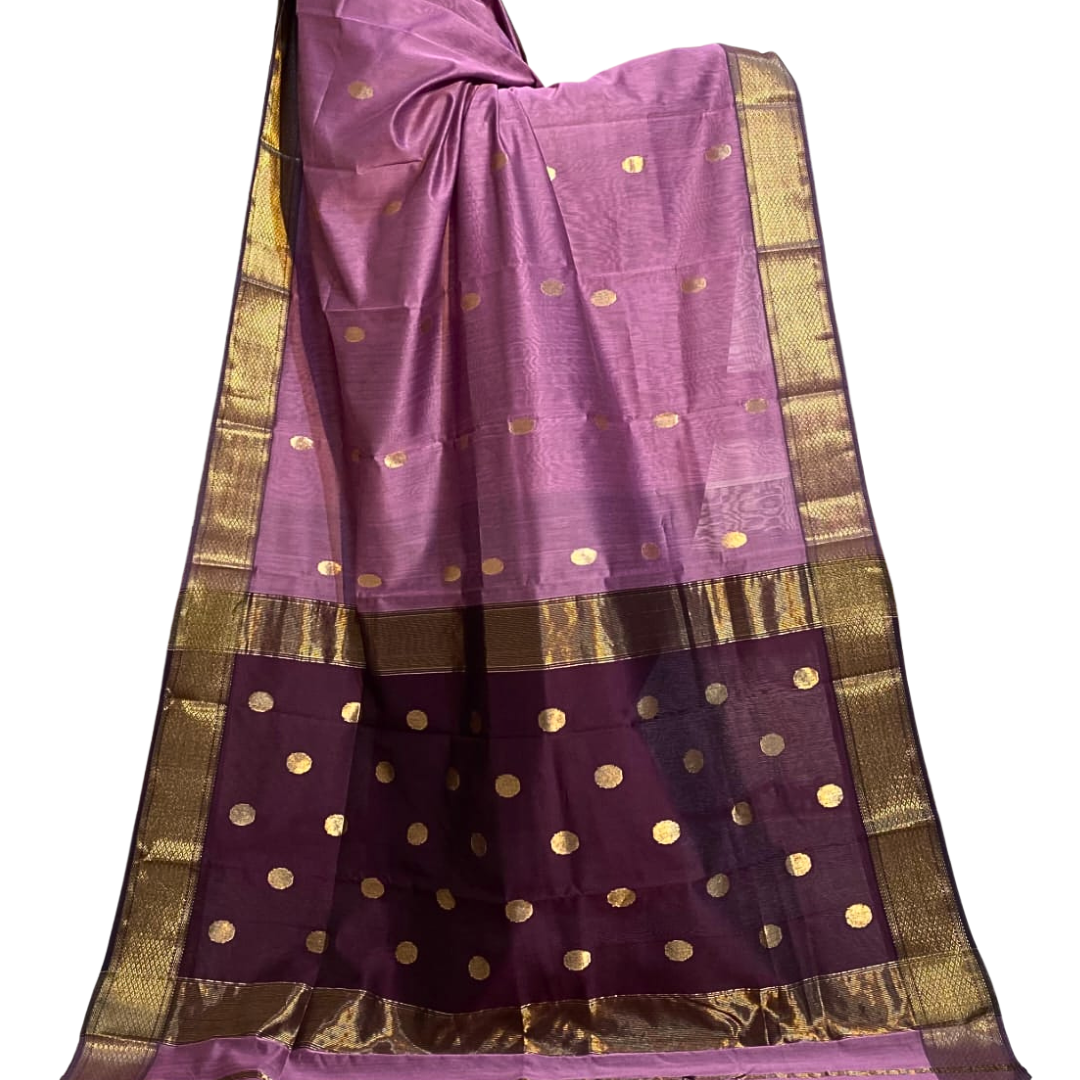 Handwoven Maheshwari Saree – Cotton Silk Blend | Lightweight Summer Wedding & Party Wear Saree with Zari Polka