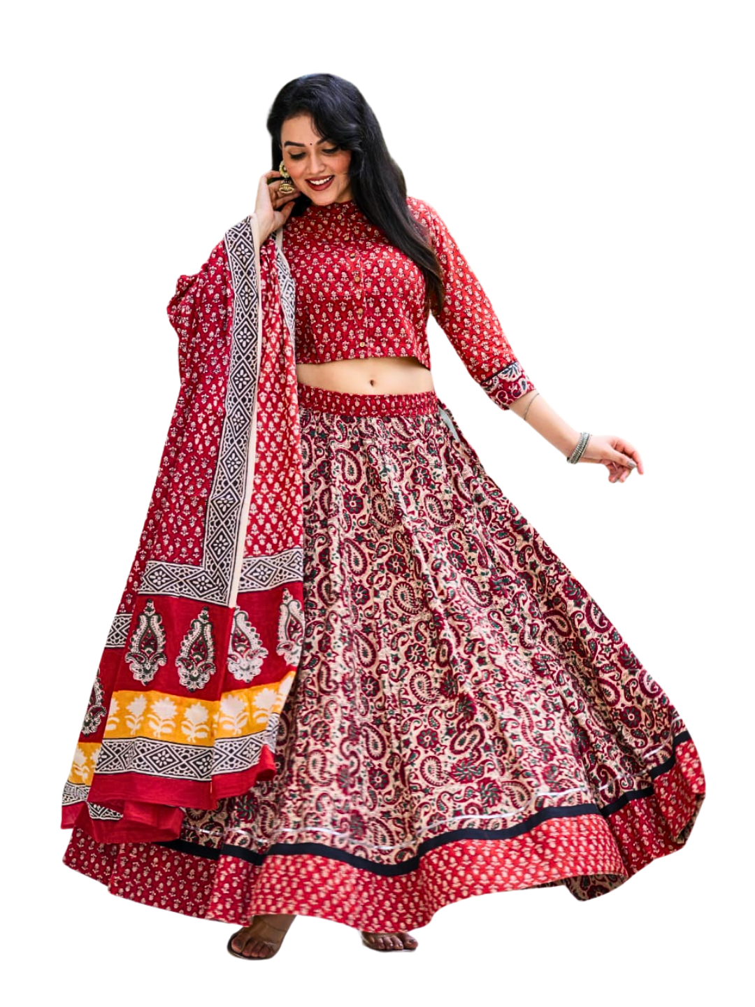 100% Cotton Lehenga Choli with Dupatta – Breathable Summer Festival & Family Occasion Outfit