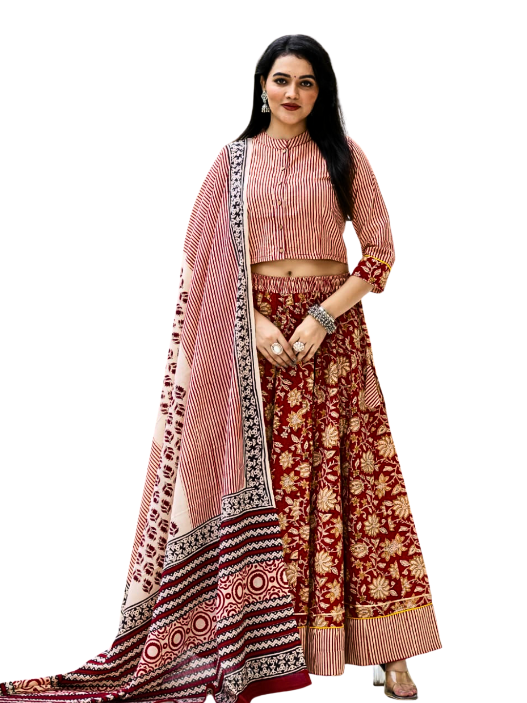100% Cotton Lehenga Choli with Dupatta – Breathable Summer Festival & Family Occasion Outfit