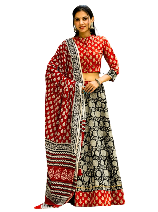 100% Cotton Lehenga Choli with Dupatta – Breathable Summer Festival & Family Occasion Outfit