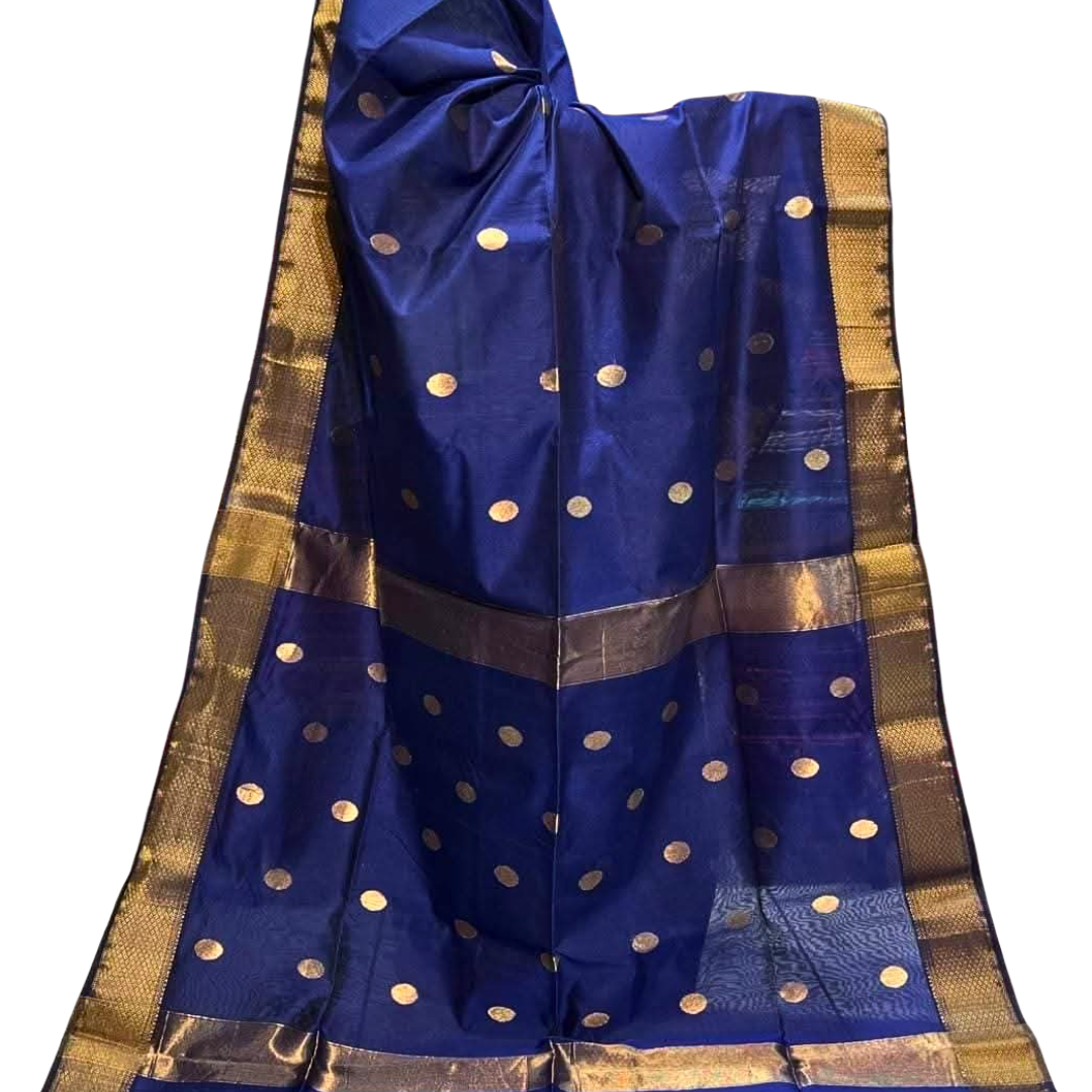 Handwoven Maheshwari Saree – Cotton Silk Blend | Lightweight Summer Wedding & Party Wear Saree with Zari Polka