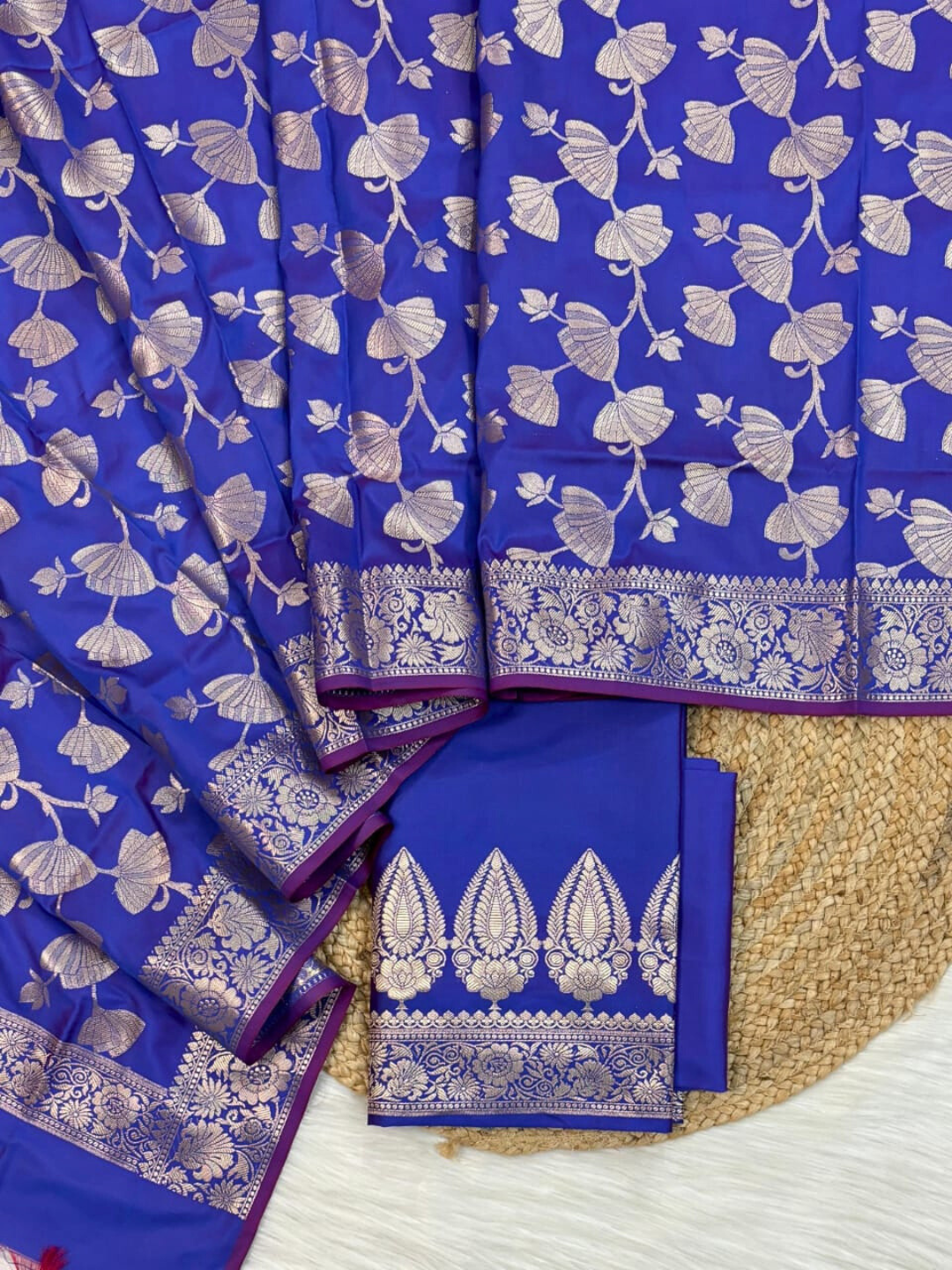 Designer Banarasi  Unstitched Suit Set with Zari Dupatta