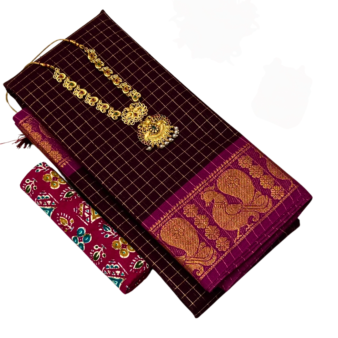 Kanchi  cotton sarees with double border , Free Delivery