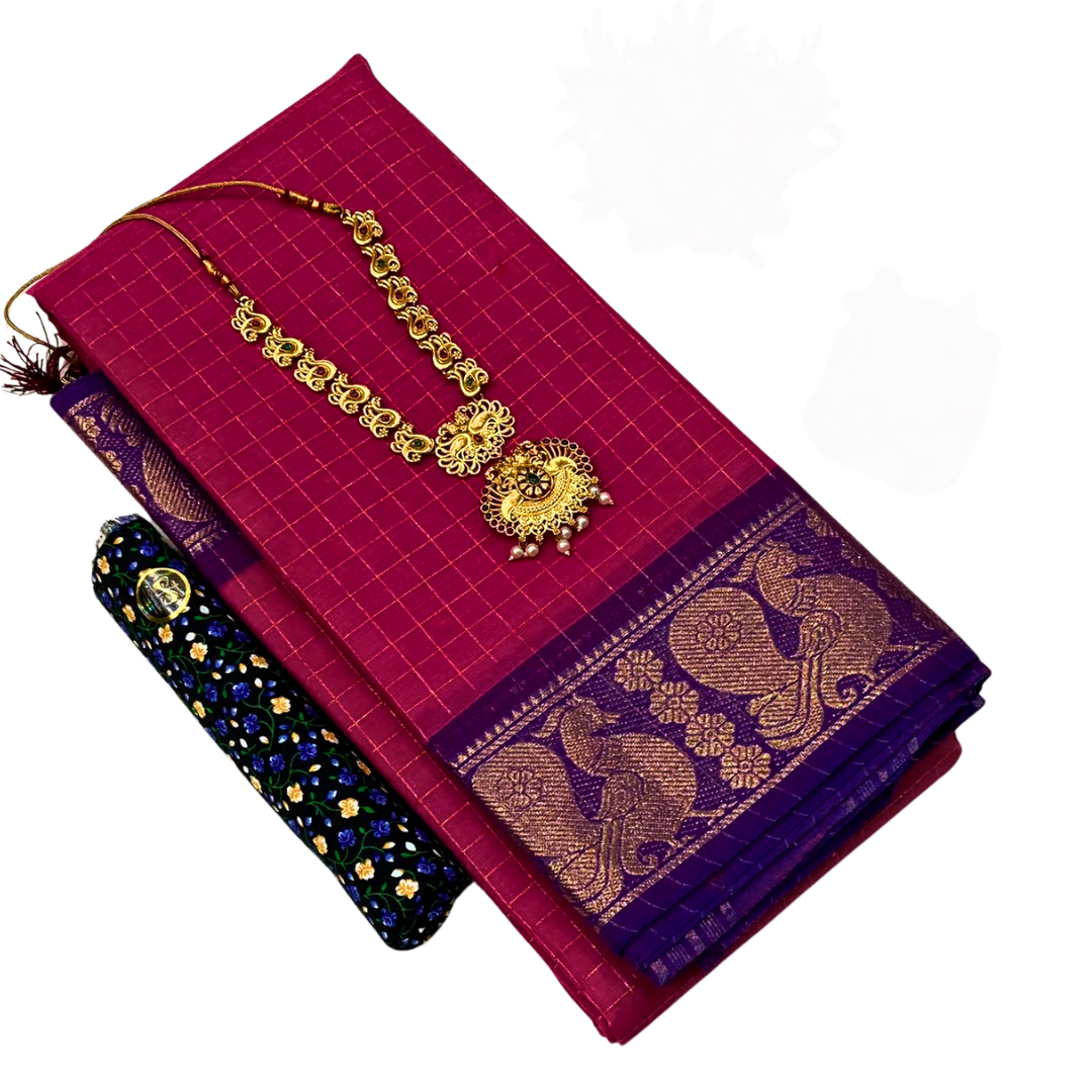 Kanchi  cotton sarees with double border , Free Delivery