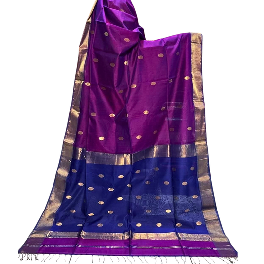 Handwoven Maheshwari Saree – Cotton Silk Blend | Lightweight Summer Wedding & Party Wear Saree with Zari Polka