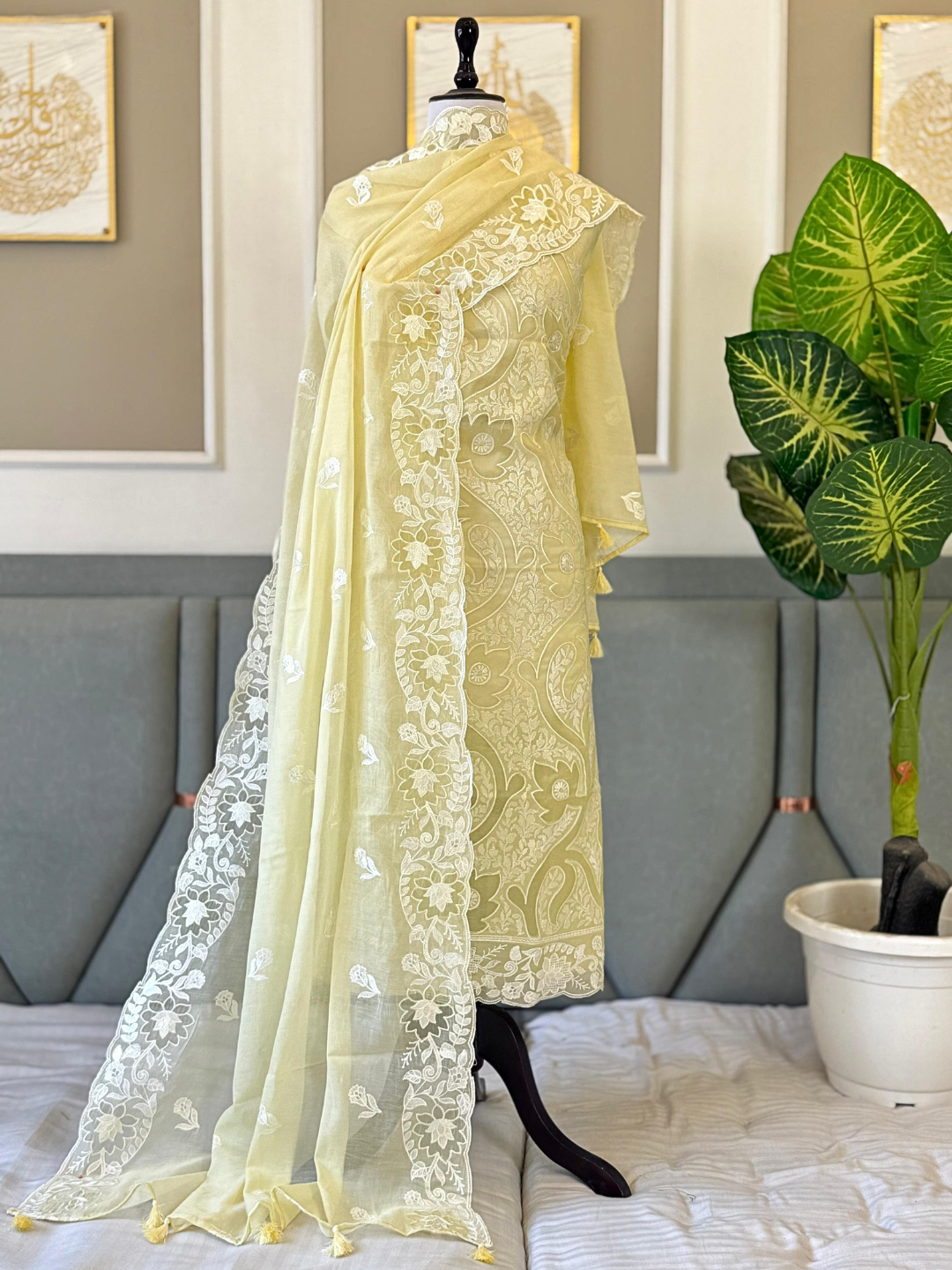 Mal Chanderi Embroidered Summer Suit Set with Dupatta & Cotton Bottom