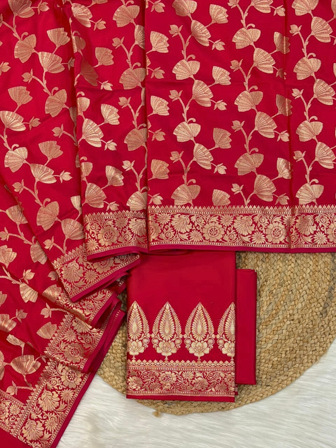 Designer Banarasi  Unstitched Suit Set with Zari Dupatta