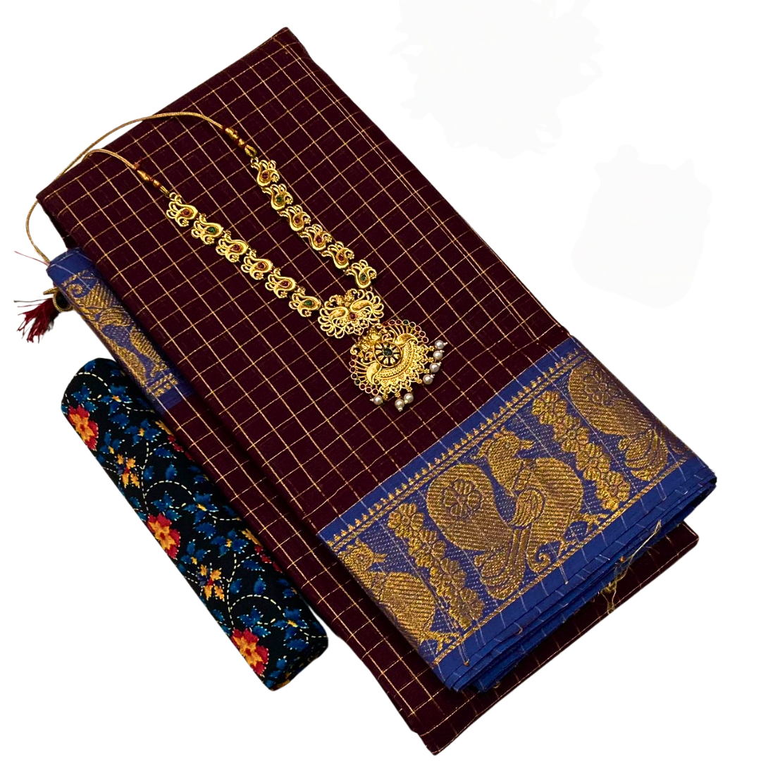 Kanchi  cotton sarees with double border , Free Delivery