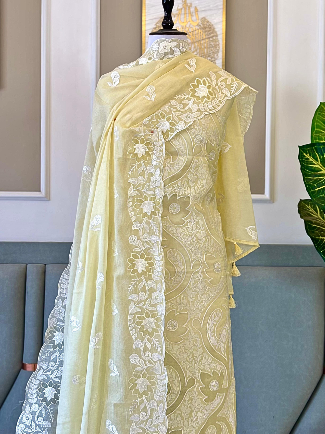 Mal Chanderi Embroidered Summer Suit Set with Dupatta & Cotton Bottom
