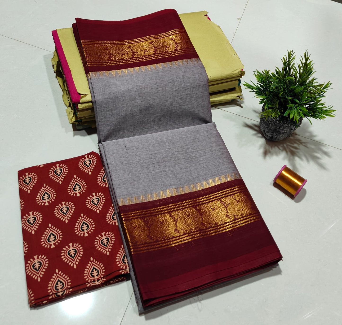 Handloom Kanchi Cotton Sarees for Women | Soft Summer Saree with Cotton Blouse