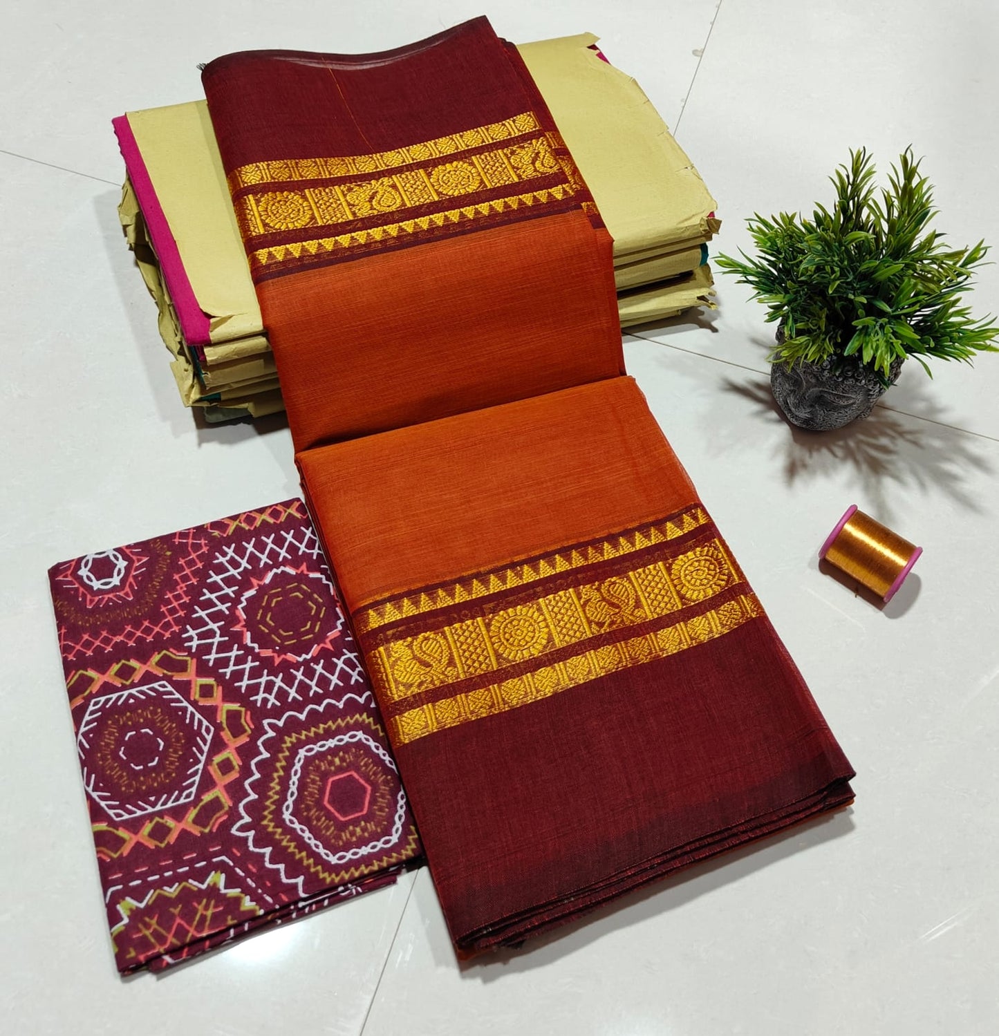 Handloom Kanchi Cotton Sarees for Women | Soft Summer Saree with Cotton Blouse