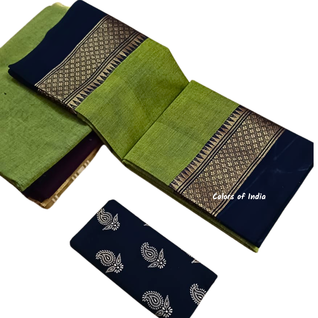 Handloom saree with blouse , Sarees with border , Sarees Cotton , FREE SHIPPING