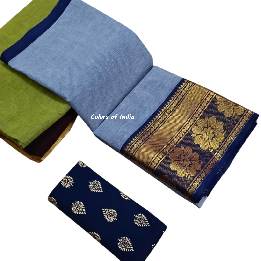 Handloom saree with blouse , Sarees with border , Sarees Cotton , FREE SHIPPING