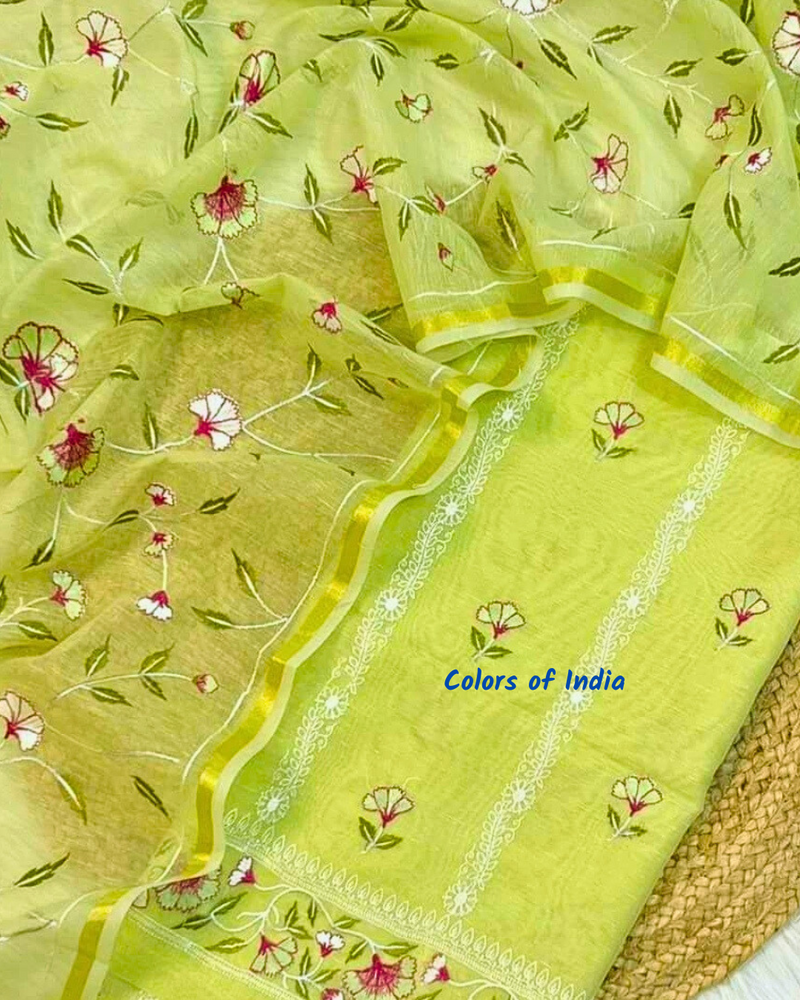 Linen salwar suit dupatta set with embroidery  Free delivery