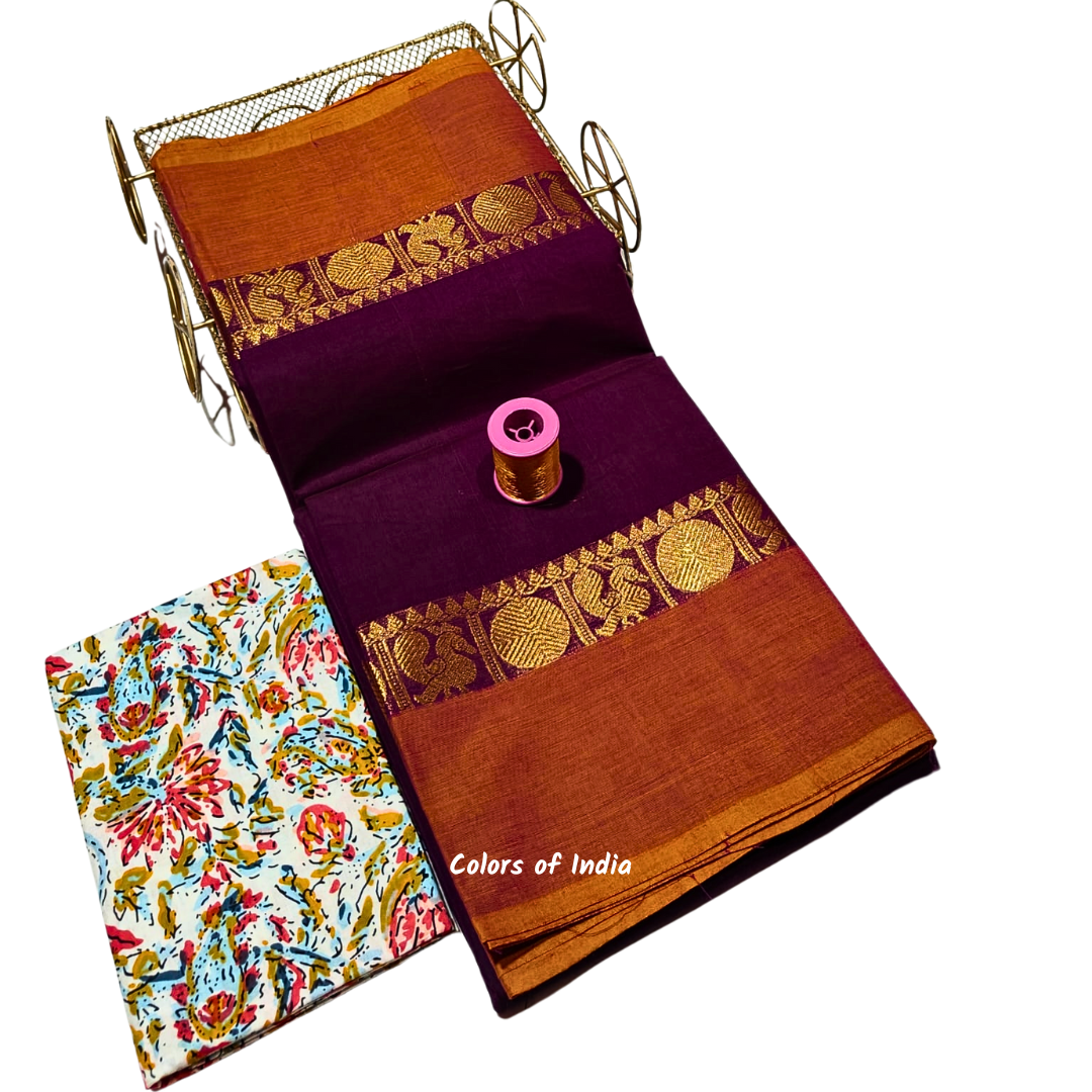 Handloom saree with blouse , Sarees with border , Sarees Cotton , FREE SHIPPING