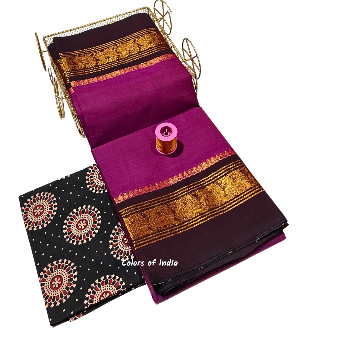 Handloom saree with blouse , Sarees with border , Sarees Cotton , FREE SHIPPING