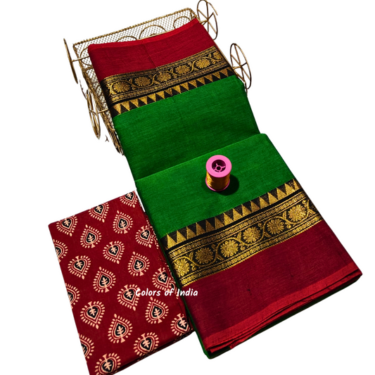 Handloom saree with blouse , Sarees with border , Sarees Cotton , FREE SHIPPING