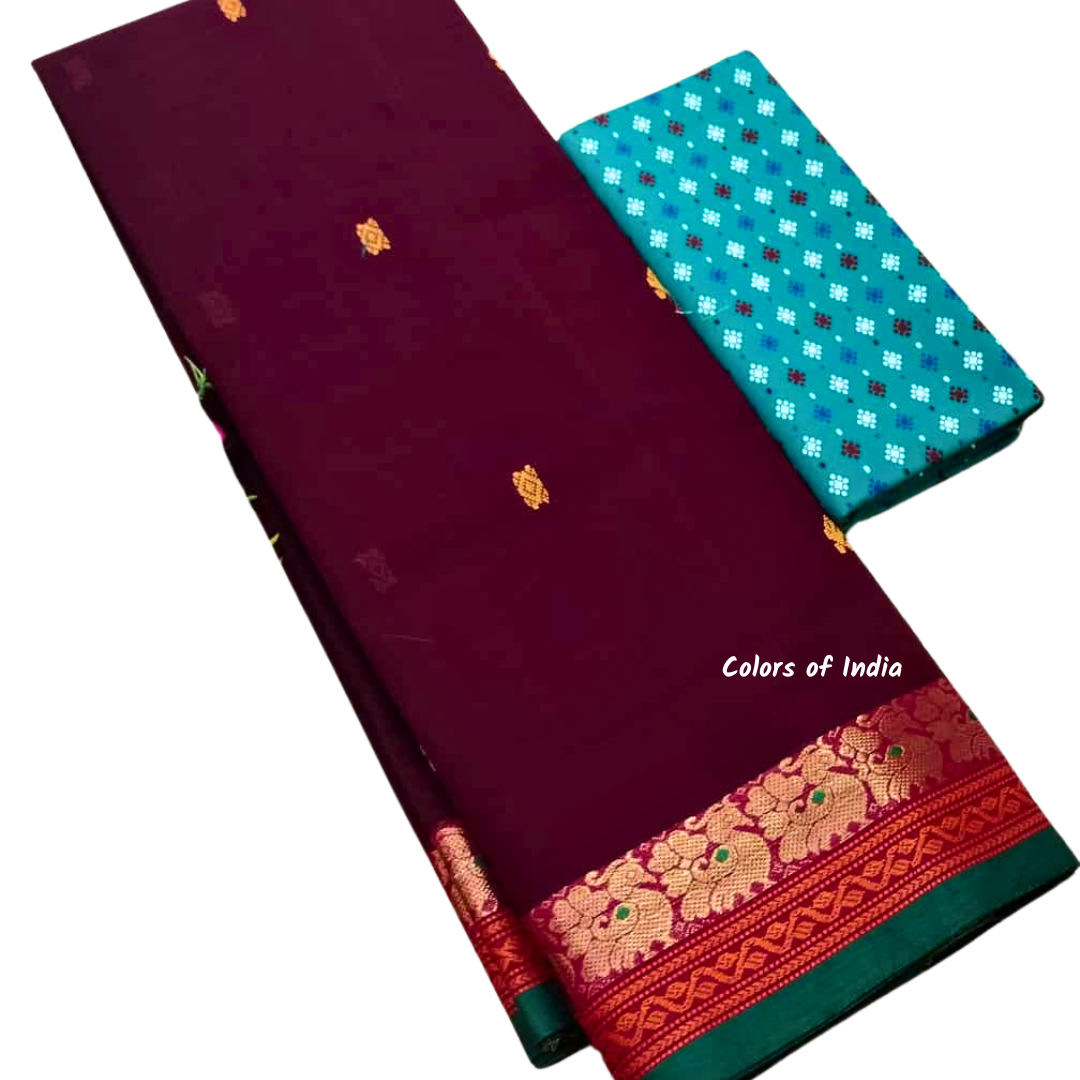 Handloom saree with blouse , Sarees with border , Sarees Cotton , FREE SHIPPING