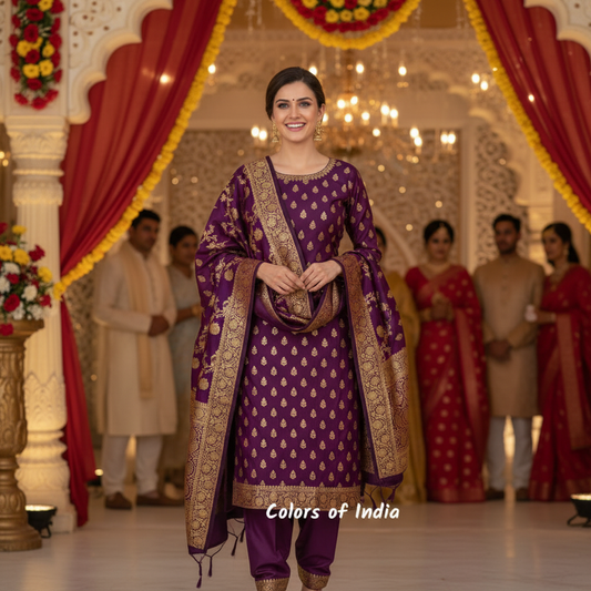 Elegant Wedding Salwar Suit with Bridal Dupatta | Unstitched Suit for Brides & Festive Celebrations