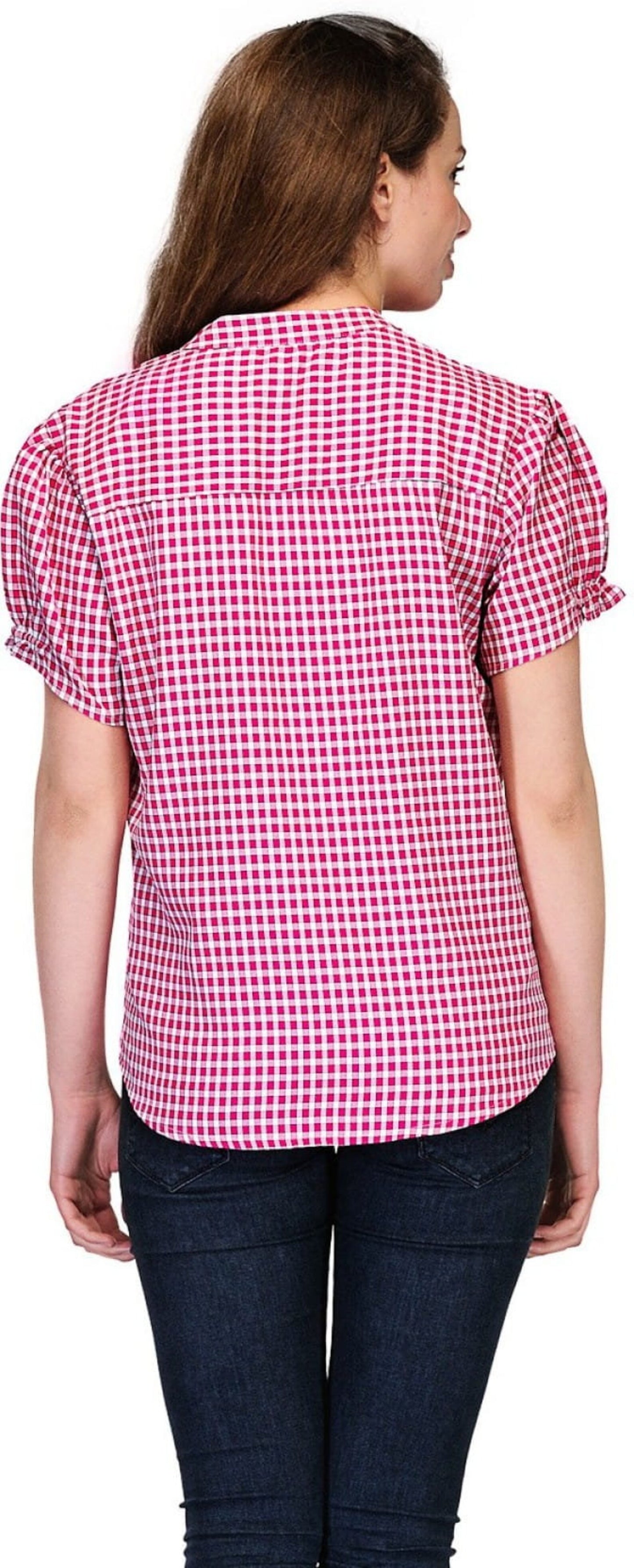 Women's Pink Check Viscose Blend Short Sleeve Top