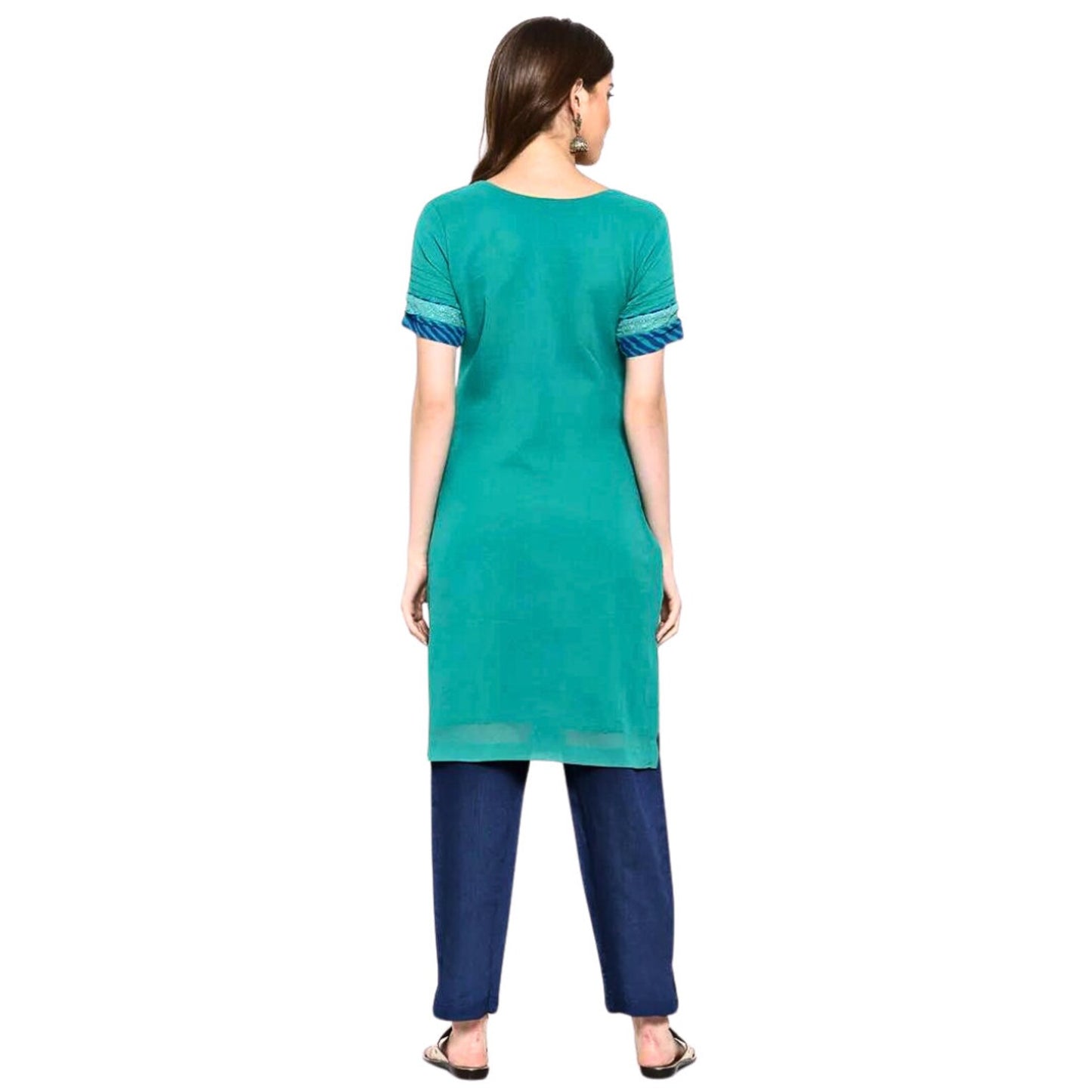 Peacock Blue Georgette Embellished Kurta for Women