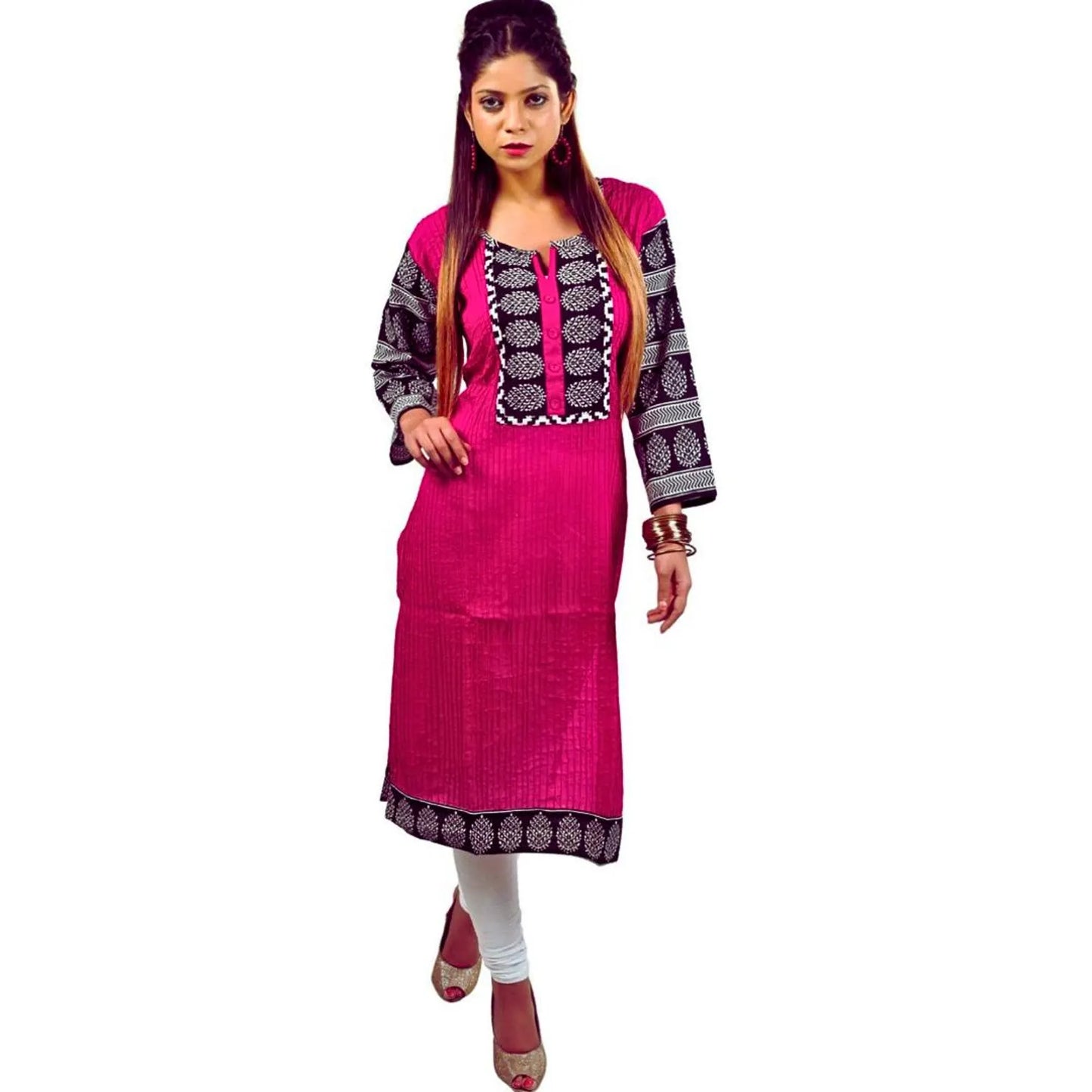 Pink Cotton Pintuck Kurta for Women