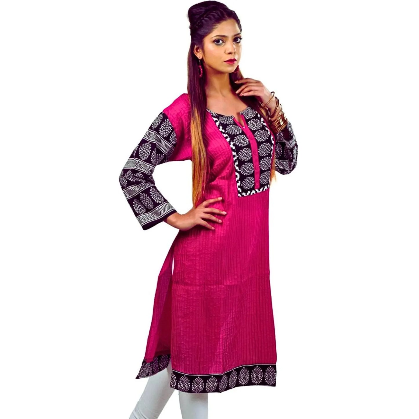 Pink Cotton Pintuck Kurta for Women