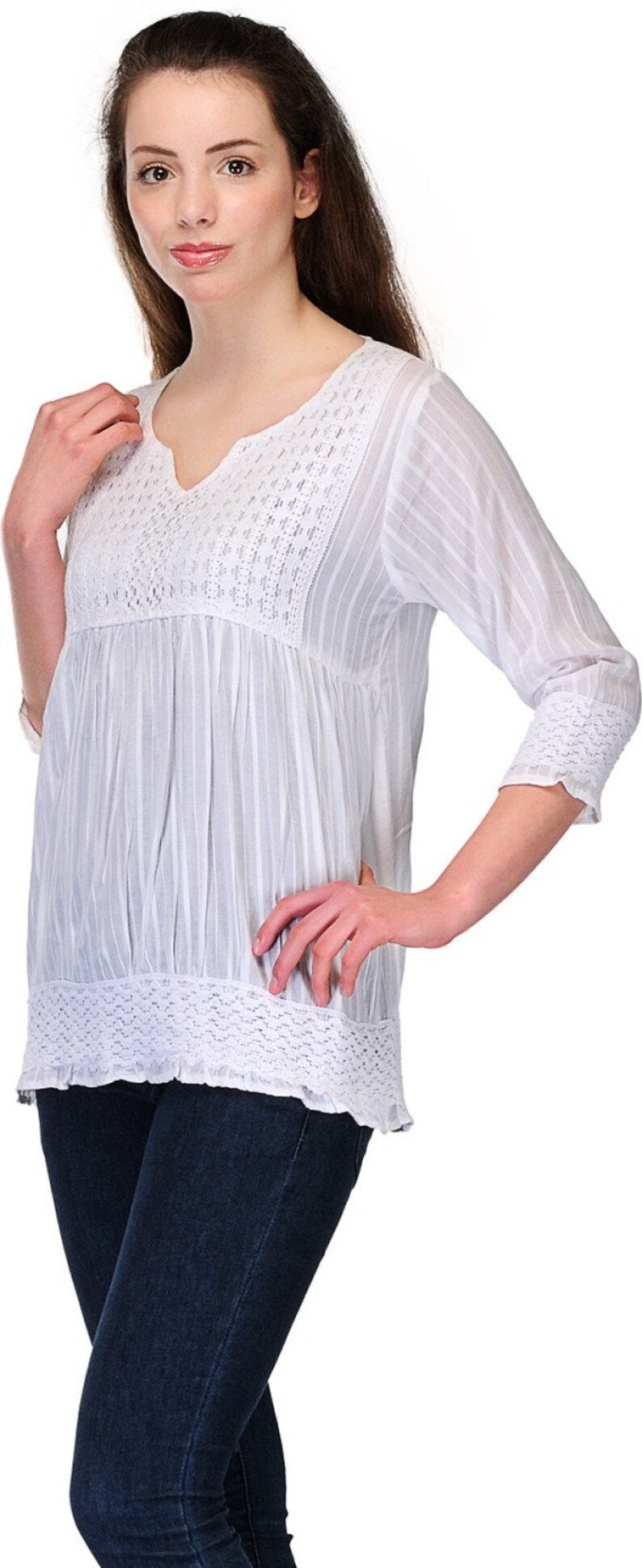 White Cotton Lace Top For Women , Chest 38 Inches  , FREE  DELIVERY