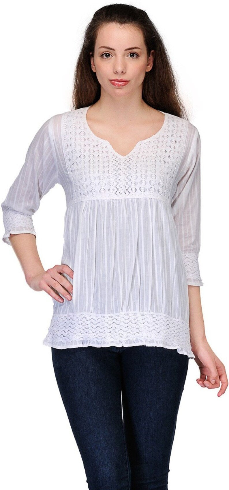 White Cotton Lace Top For Women , Chest 38 Inches  , FREE  DELIVERY