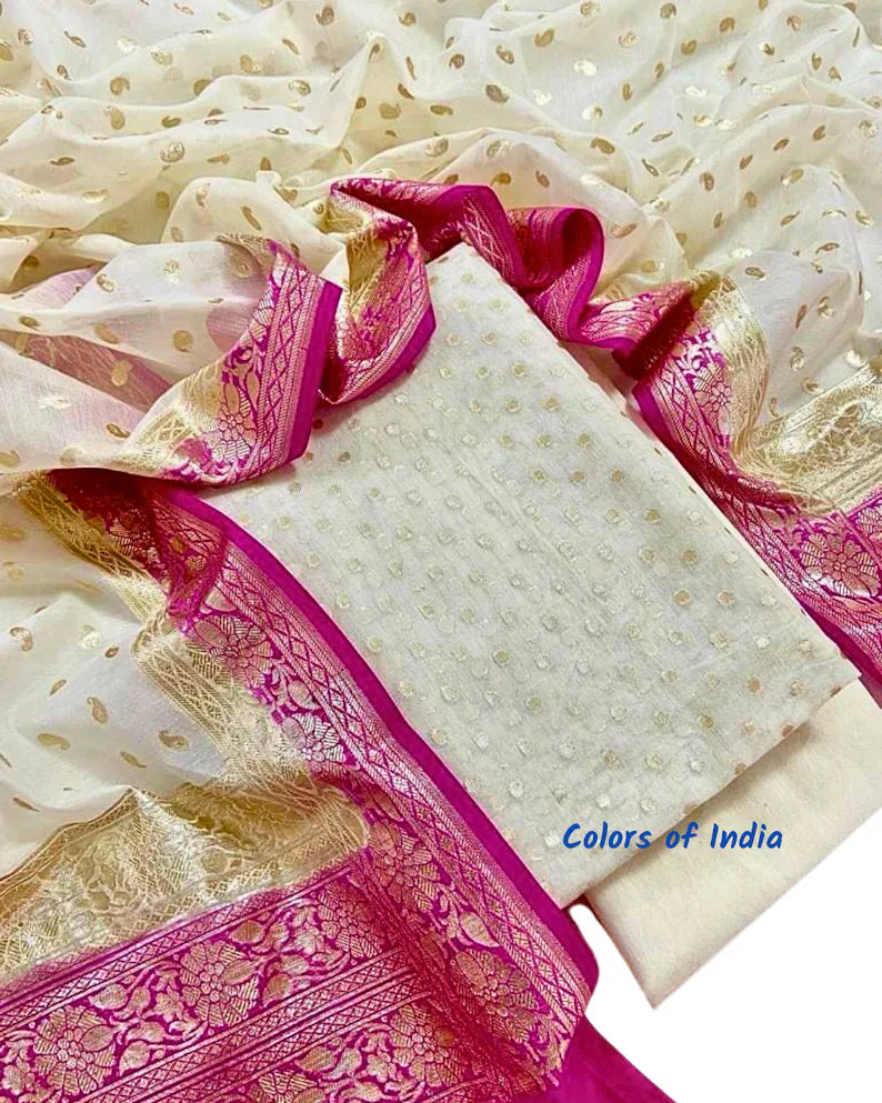 Banarasi  Chanderi Cotton Unstitched Suits  , FREE  DELIVERY