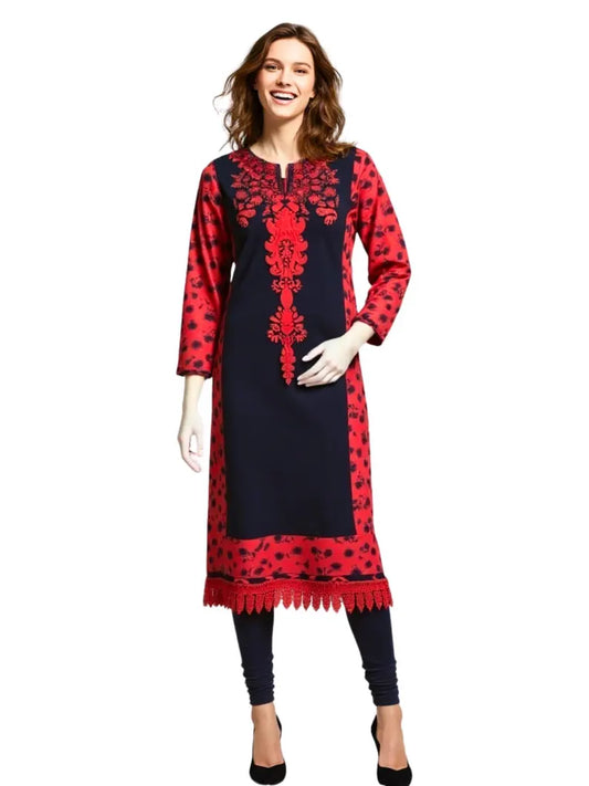 Black / Red  Plus Size  Georgette Women's Long Straight Kurta