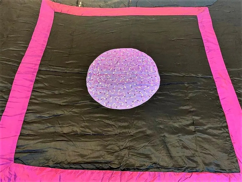 Queen Size Black Satin Quilt with Sequin Center | Elegant Handmade Bedspread for Modern Bedrooms