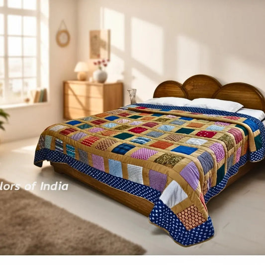 Colorful Indian Patchwork  Quilt – Boho Bedspread