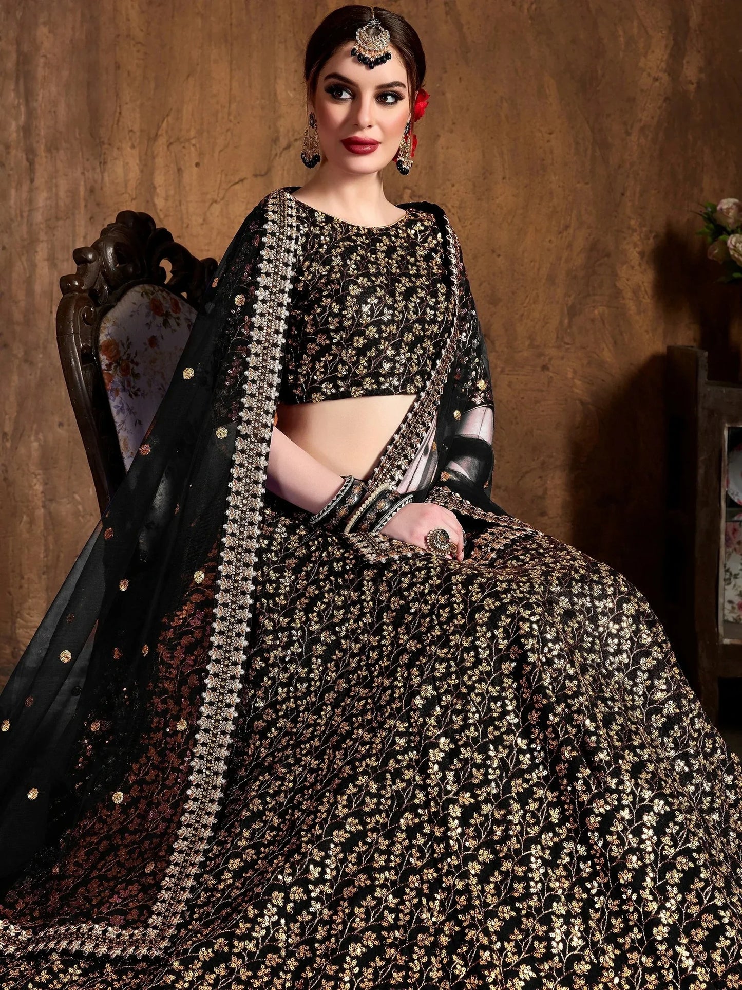 Black  Golden Embroidered Bridal & Party Wear Lehenga Choli