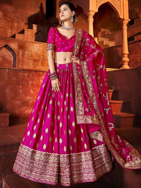 Magenta Banarasi Silk Lehenga Choli Set for Women