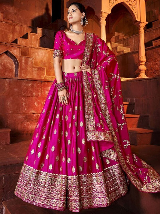 Magenta Banarasi Silk Lehenga Choli Set for Women