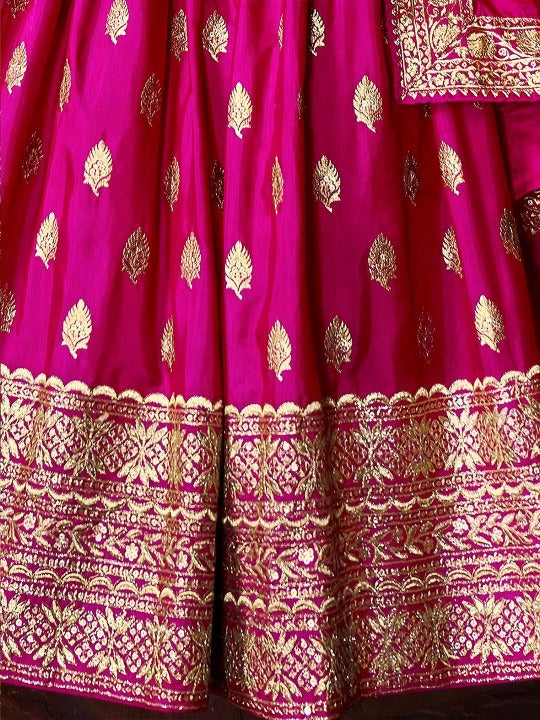Magenta Banarasi Silk Lehenga Choli Set for Women