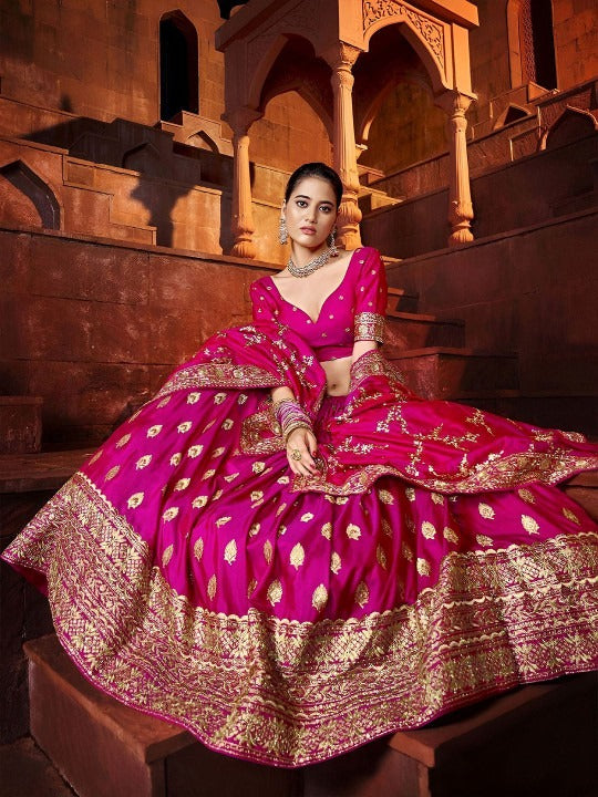 Magenta Banarasi Silk Lehenga Choli Set for Women