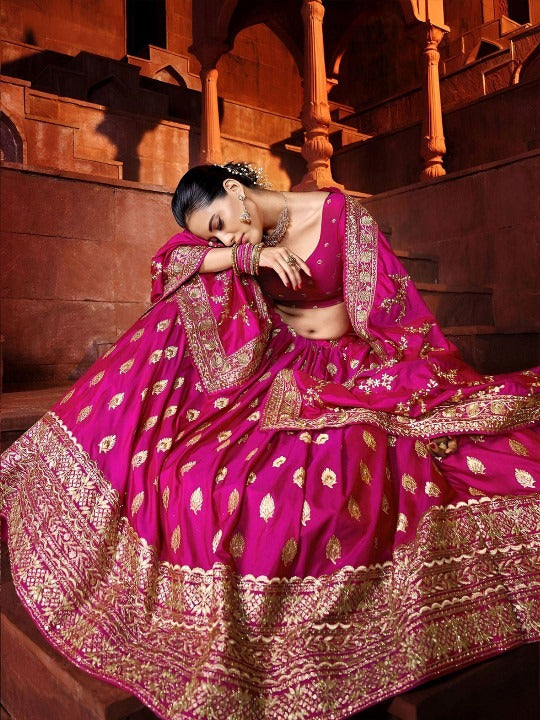Magenta Banarasi Silk Lehenga Choli Set for Women