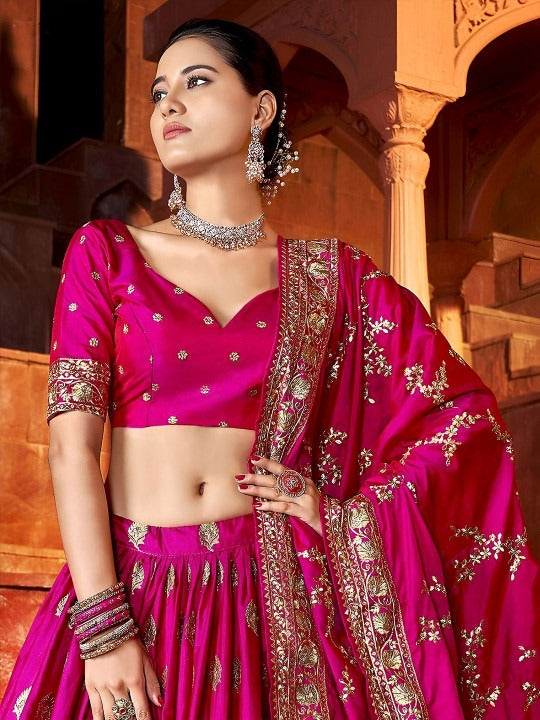 Magenta Banarasi Silk Lehenga Choli Set for Women
