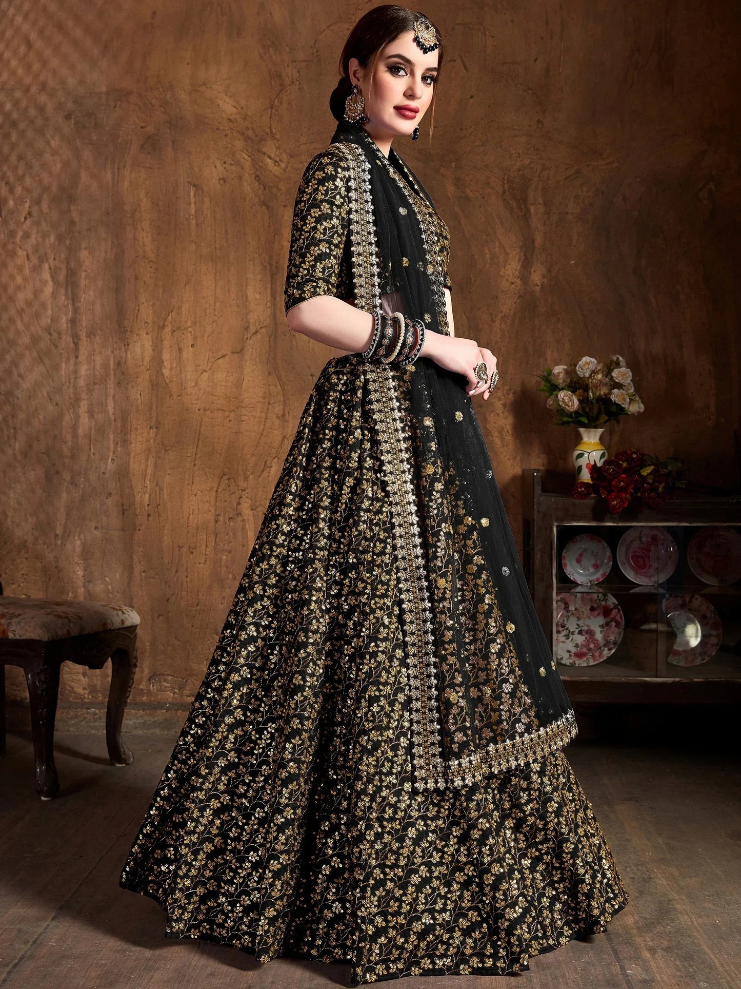 Black  Golden Embroidered Bridal & Party Wear Lehenga Choli