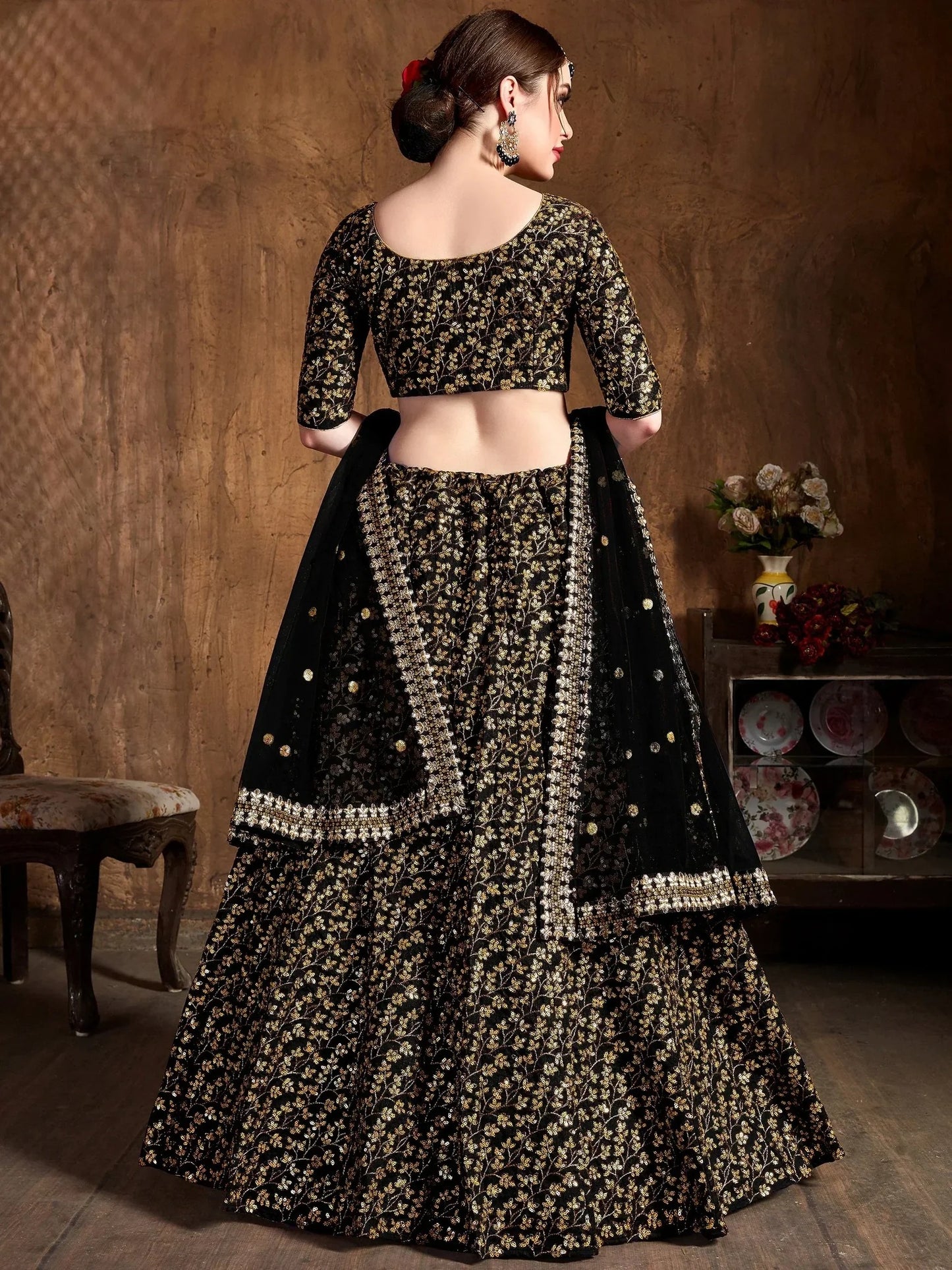 Black  Golden Embroidered Bridal & Party Wear Lehenga Choli