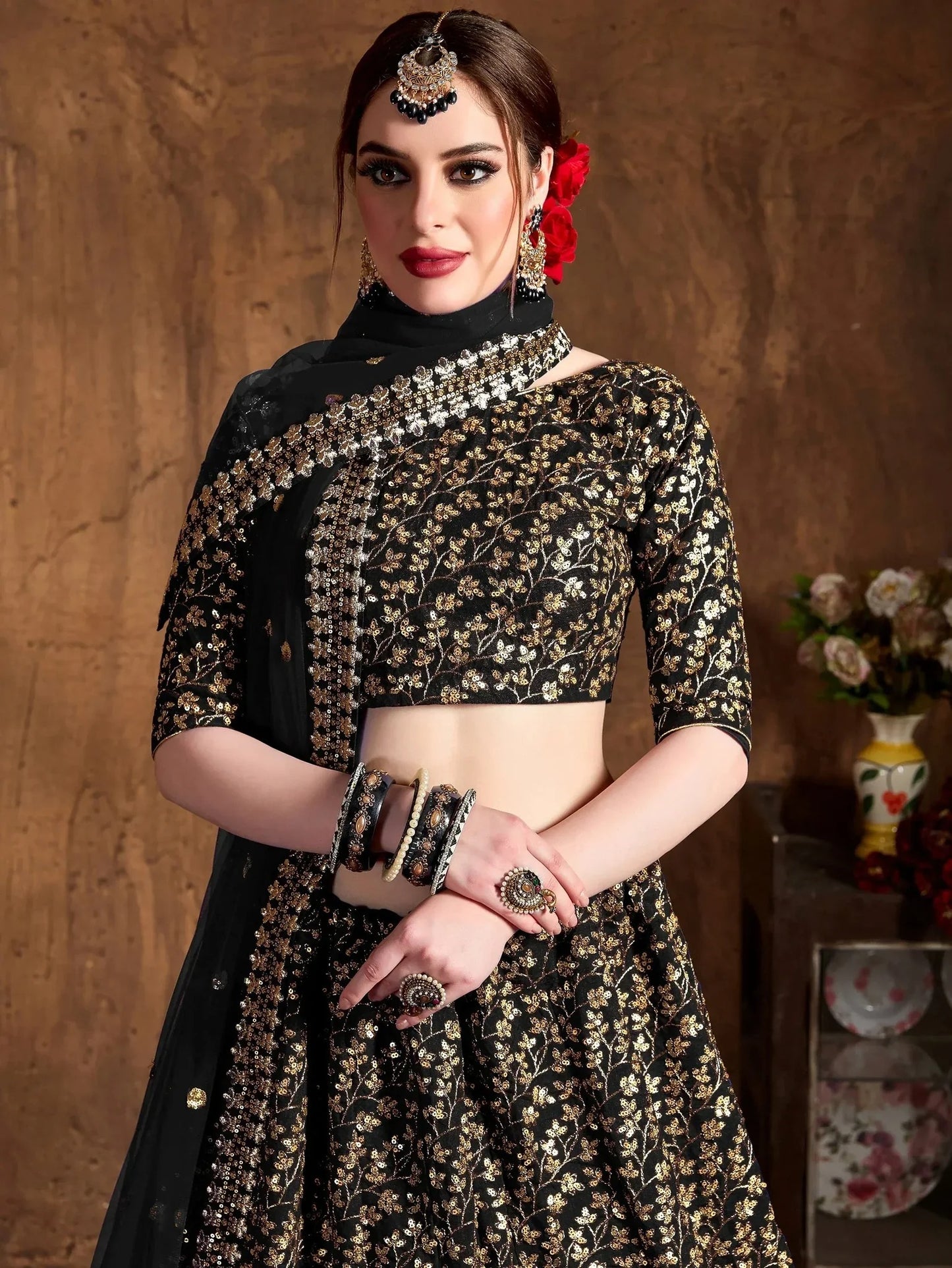 Black  Golden Embroidered Bridal & Party Wear Lehenga Choli