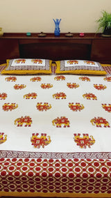 White Handblock Printed Cotton Queen Size Bedsheeet  , FREE  DELIVERY