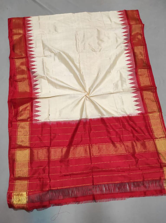 Red / White   100 % Pure Silk Ikat Dupattas  , FREE  DELIVERY