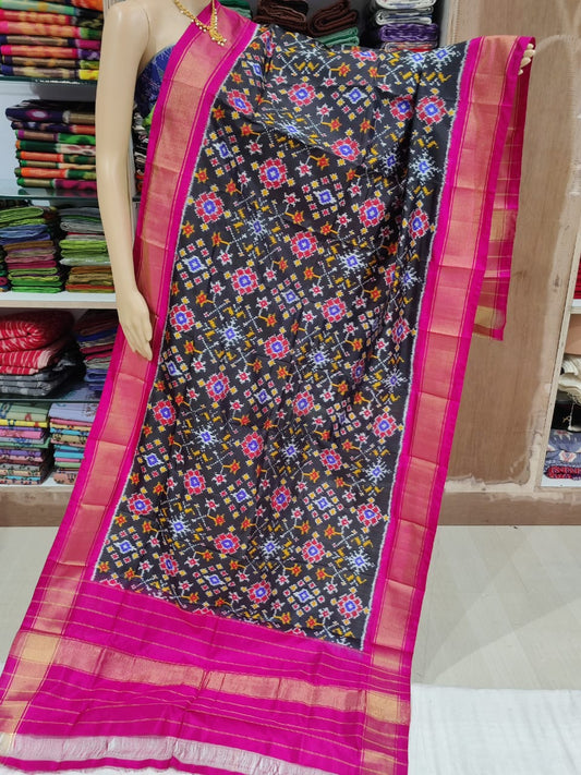 Black / Pink 100 % Silk  Ikat Dupatta  , FREE DELIVERY