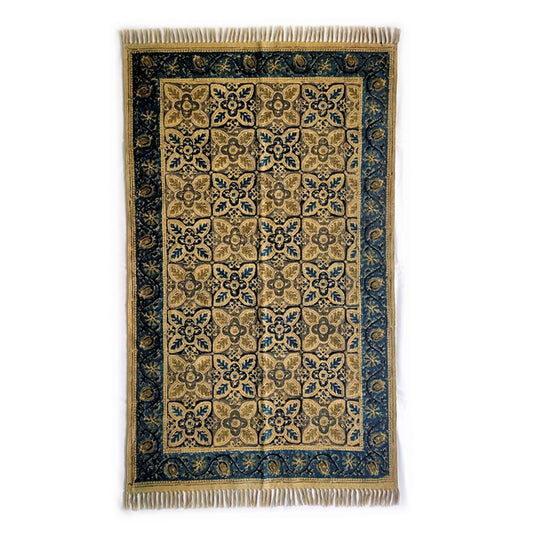 Blue Kalamkari  Handmade  Dhurrie /  Rug  / Runner  , FREE  DELIVERY