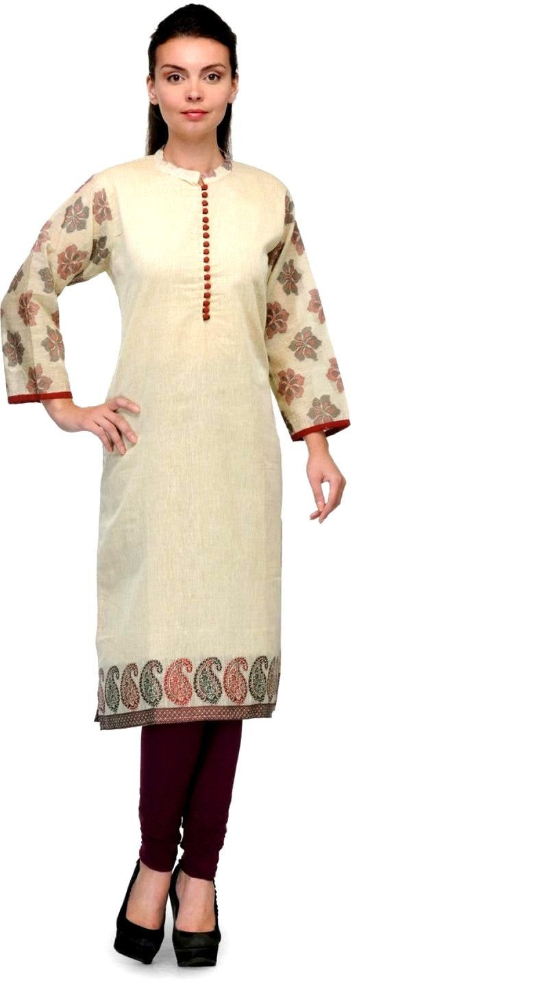 Offwhite Cotton Kurta with Jacquard Sleeves and Border  , FREE DELIVERY