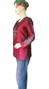 Burgundy Art Silk Embroidered Kurti  , FREE DELIVERY