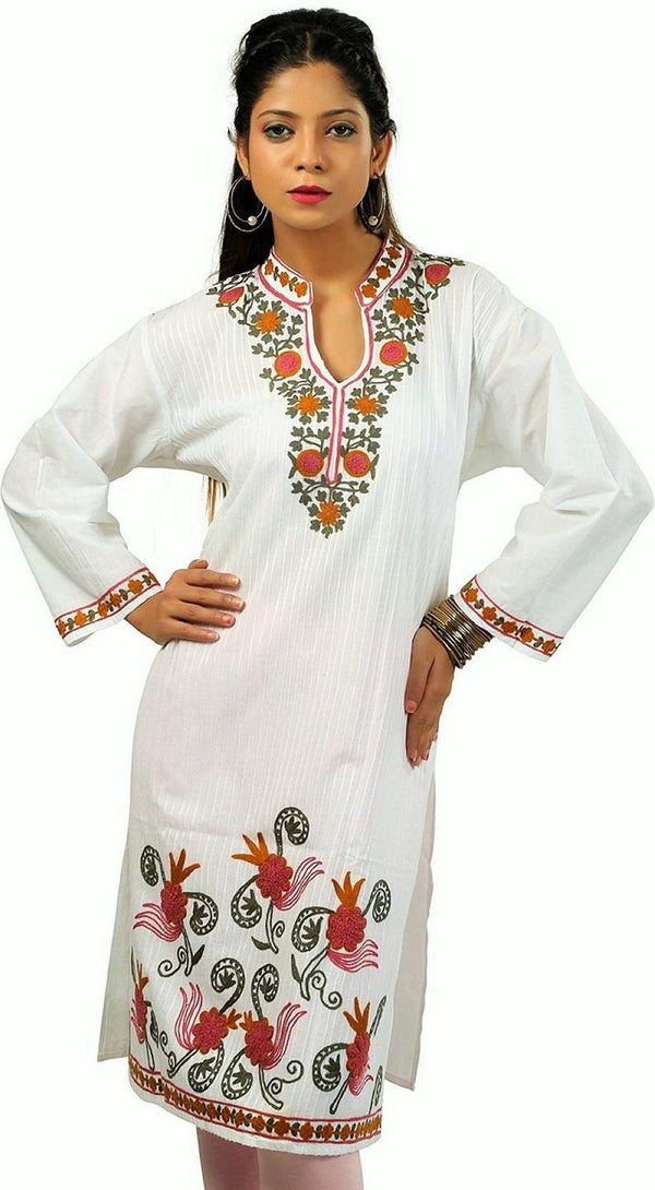 White Cotton  Embroidered  Kurta , Chest 42 Inches , FREE DELIVERY